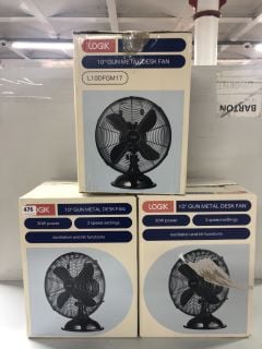 3 X LOGIK 10" GUNMETAL DESK FANS