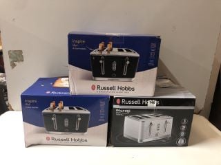 3X RUSSELL HOBBS INSPIRE BLACK 4 SLICE TOASTER