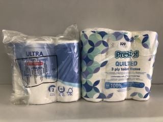 2X PACKS OF TOILET ROLL INCL. PRESTO QUILTED 1PLY TOILET ROLL