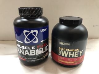 2 X PROTEIN POWDER TUBS INC USN MUSCLE FUEL ANABOLIC (BB: 08/25)