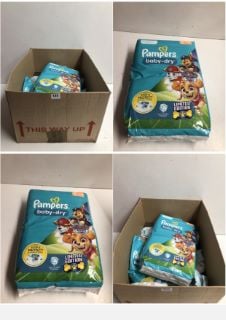 BOX OF ITEMS TO INCLUDE PAMPERS BABY-DRY NAPPIES