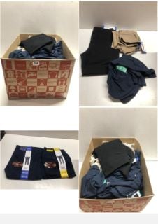 BOX OF CLOTHING ITEMS IN VARIOUS SIZES & DESIGNS