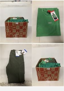 BOX OF CLOTHING IN VARIOUS SIZES & DESIGNS