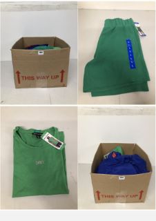 BOX OF CLOTHING IN VARIOUS SIZES & DESIGNS