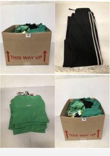 BOX OF CLOTHING IN VARIOUS SIZES & DESIGNS