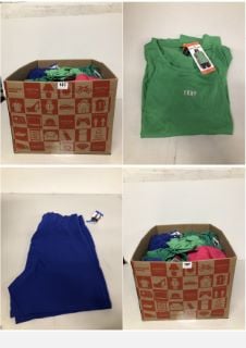 BOX OF CLOTHING IN VARIOUS SIZES & DESIGNS