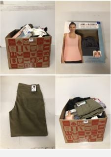 BOX OF CLOTHING IN VARIOUS SIZES & DESIGNS