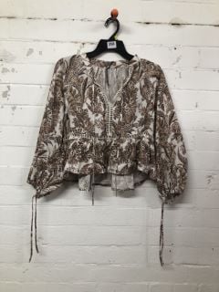 WOMEN'S DESIGNER CROPPED TOP IN BROWN FLORAL - SIZE M - RRP $115