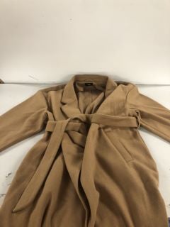 FAUX WOOL WRAP COAT IN LIGHT BROWN SIZE 18