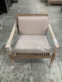 JOHN LEWIS WOODEN GARDEN ARMCHAIR WITH CUSHIONS