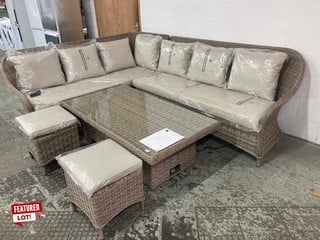 JOHN LEWIS RYE GARDEN CORNER SOFA SET WITH GLASS TOP COFFEE TABLE RRP £1,539