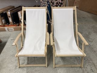 PAIR OF JOHN LEWIS WOOD AND CLOTH DECK CHAIRS