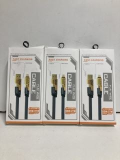 3 X FAST CHARGE FLAT WIRE CABLES USB A TO LIGHTNING AND USB C TO LIGHTNING