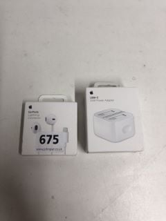 APPLE USB C 20W POWER ADAPTER AND APPLE EARPODS WITH LIGHTNING CONNECTOR