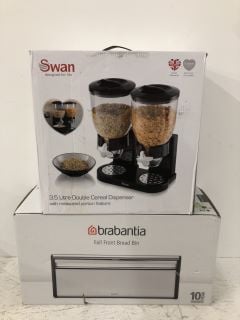 2 X KITCHEN ITEMS INC SWAN 3.5 LITER DOUBLE CEREAL DISPENSER WITH MEASURED PORTION FEATURE