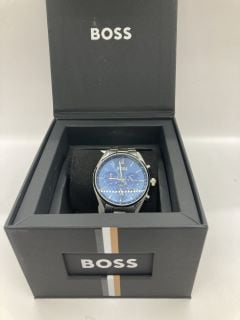 BOSS TACHYMETER 10 BAR WATER RESISTANT MENS WATCH WITH BLUE DIAL