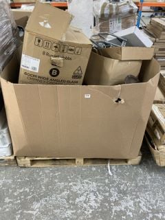 PALLET OF ITEMS TO INC RUSSELL HOBBS 60CM WIDE ANGLED GLASS CHIMNEY COOKER HOOD