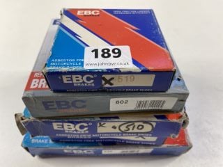 QUANTITY OF EBC BRAKE PADS FOR MOTORIBKES TO INC BRAKE SHOES