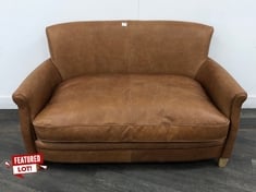 2 SEATER SOFA IN WORN BROWN LEATHER WITH STUDDED EFFECT