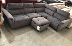 CADENZA 3 SEATER, CORNER, 1 SEATER POWER RECLINER SOFA IN FLECKED FABRIC CHARCOAL WITH STORAGE FOOTSTOOL - TOTAL LOT RRP £3348