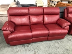 GRAYSON 3 SEATER DOUBLE POWER RECLINER SOFA WITH DOUBLE POWER HEADREST IN NEW CLUB RED LEATHER