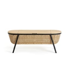 LA REDOUTE BELTI IMITATION RATTAN METAL STORAGE BENCH IN ACACIA NATURAL - RRP £200