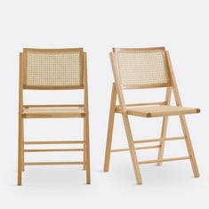 LA REDOUTE SET OF 2 RIVIA BEECH AND CANE FOLDING CHAIRS IN NATURAL - RRP £195