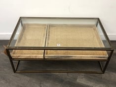 NKUKU LUZON IRON AND MANGO WOOD DISPLAY COFFEE TABLE IN BRASS - PRODUCT CODE. LU0201 - RRP £895