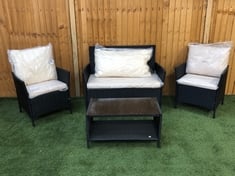 4 SEATER RATTAN GARDEN FURNITURE SET IN BLACK / BEIGE WITH COFFEE TABLE