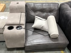 DARK GREY LEATHER MIDDLE SOFA PART (PART ONLY) TO INCLUDE CONSOLE UNIT IN GREEN-GREY (PARTS ONLY)