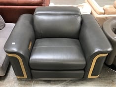 PLAZA POWER RECLINER ARMCHAIR IN BLACK LEATHER WITH POWER HEADREST - RRP £1299