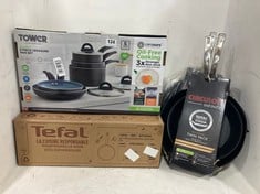 QTY OF ASSORTED PANS TO INCLUDE TEFAL 5PC PAN SET IN BLACK