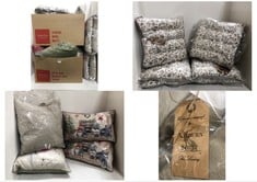 BOX OF ASSORTED CUSHIONS TO INCLUDE KILBURN & SCOTT ETCHED WOODLAND REVERSIBLE SEATPAD 2PK 40X40CM