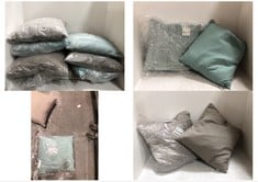 4 X QUILTED COTTON VELVET CUSHION IN GREY 45X45CM AND 4 X QUILTED BLOCK CUSHION IN DUCK EGG 45X45CM