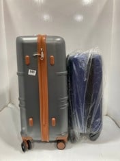 BRITISH TRAVELER MEDIUM (24") CABIN HARDSHELL SUITCASE IN COLOUR GREY/BROWN TO INCLUDE WITTCHEN SMALL TRAVEL CASE IN NAVY- RRP £105