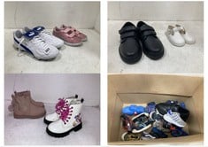 BOX OF ASSORTED KIDS FOOTWEAR TO INCLUDE CLARKS BLACK VELCRO SHOES - SIZE 1