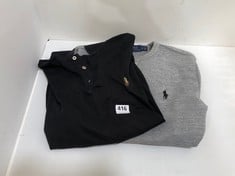 POLO RALPH LAUREN SLIM FIT BLACK POLO SHIRT - SIZE M TO INCLUDE POLO RALPH LAUREN GREY JUMPER - SIZE XS