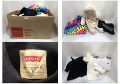 BOX OF ASSORTED KIDS CLOTHES TO INCLUDE VANS CLASSIC SLIP ON BLACK/WHITE CHECKERBOARD SHOES - SIZE KIDS 5