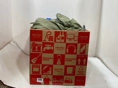 BOX OF ASSORTED ADULTS CLOTHING TO INCLUDE LYBRO NIGEL CABOURN GREEN CARGO TROUSERS WAIST 28