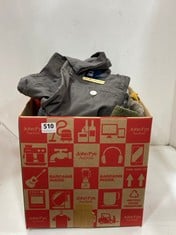 BOX OF ASSORTED ADULTS CLOTHING TO INCLUDE WESTACE CHINO SHORTS IN GREY W36