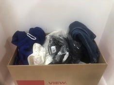 BOX OF ASSORTED ADULTS CLOTHES TO INCLUDE WOMENS NEXT COMFORT SKINNY MID RISE JEANS SIZE 14L