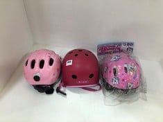 3 X ASSORTED KIDS HELMETS TO INCLUDE UNICORN HELMET & PADS