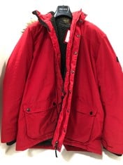 TOG24 RED FUR LINED PARKA COAT SIZE 4XL AND TRESPASS WATERPROOF PARKA IN BLACK SIZE MEDIUM UK 12