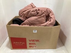 BOX OF ASSORTED KIDS CLOTHING TO INCLUDE H&M CORAL PINK PUFFER COAT AGE 12-13