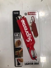 SUPREME FW18 CANVAS CAMP CAP HAT DARK NAVY BOX LOGO AND SUPREME CARABINER LIGHTER CASE - BOTTLE OPENER IN RED