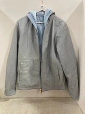 DUNHILL MENS REVERSIBLE HOODED JACKET IN LIGHT BLUE / LIGHT GREY LEATHER - SIZE UNKNOWN