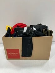 BOX OF ASSORTED KIDS AND ADULTS CLOTHES TO INCLUDE DISNEY RED MICKEY MOUSE JUMPER AGE 12/14