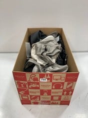 BOX OF ASSORTED JK ATTIRE CLOTHING TO INCLUDE JK ATTIRE TERRAIN PANEL CARGO PANTS IN GREY SIZE SMALL