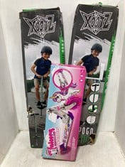 2 X XOOTZ POGO STICK TO INCLUDE OZBOZZ UNICORN DREAMLAND LIGHT UP SCOOTER