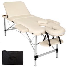 TECTAKE 3-ZONE FOLDABLE ALUMINIUM FRAME MASSAGE TABLE BEIGE 401047 - RRP £179